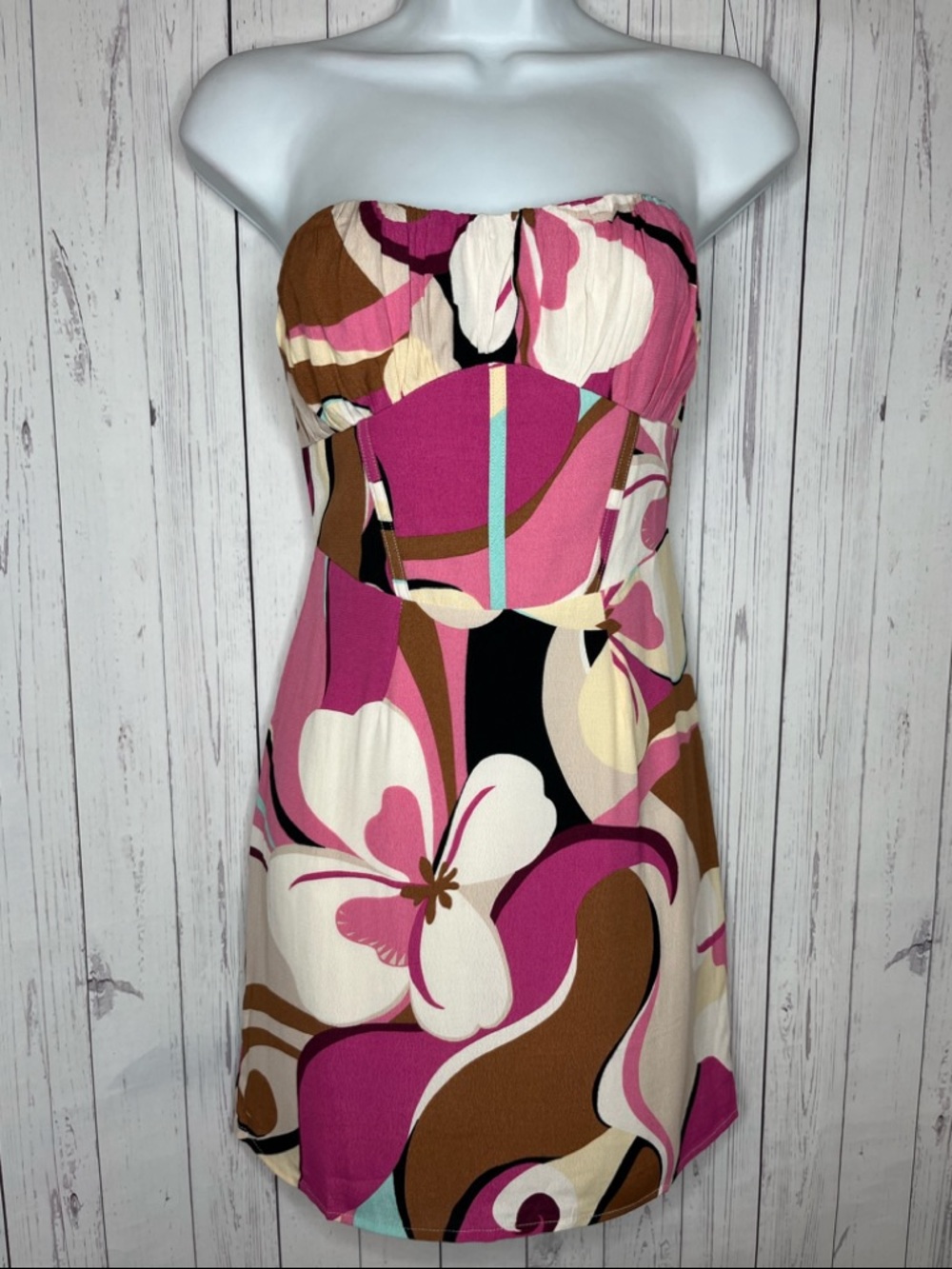 Sky To Moon Women’s Strapless Mini Dress Size Medium Floral Print Pink & Cream